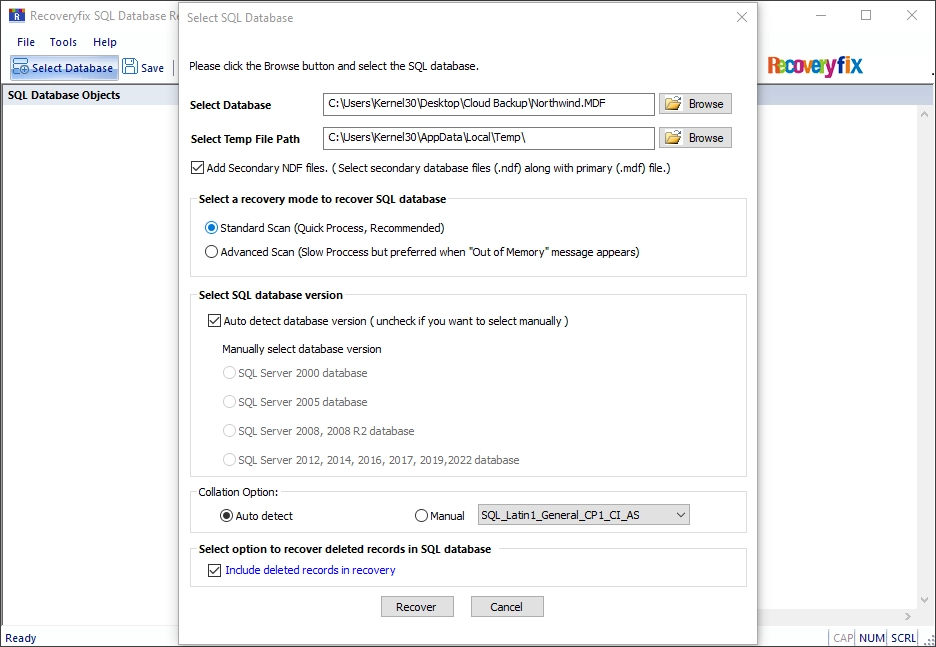 Add the MDF or NDF file