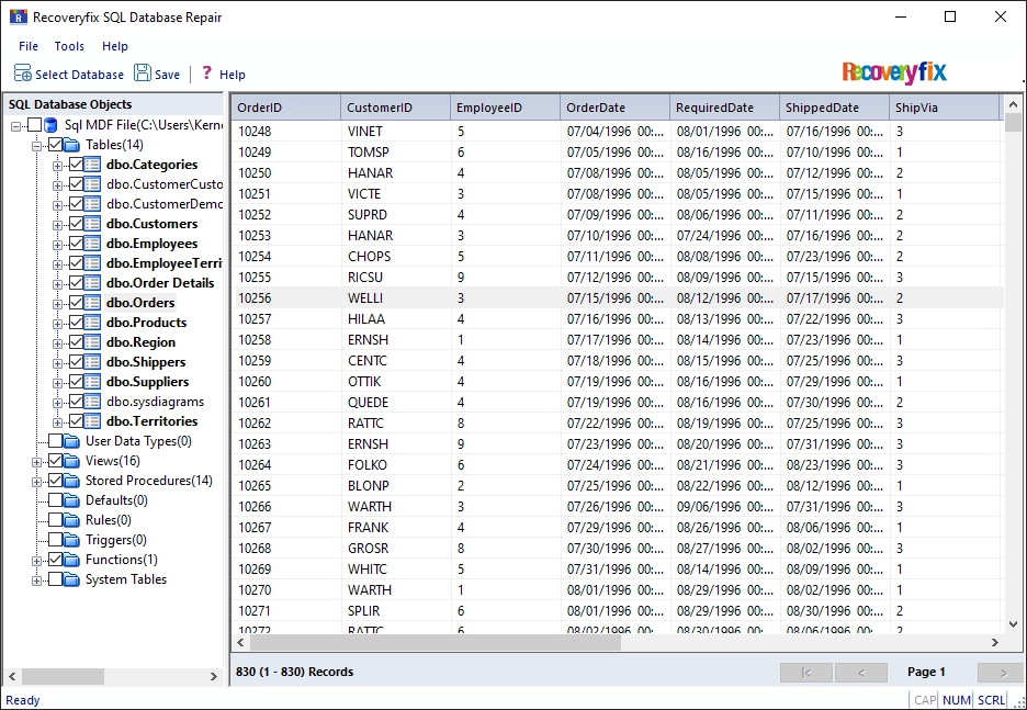 Preview the objects from the database