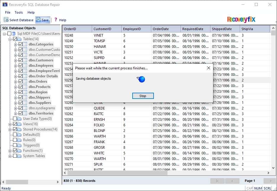 Start saving database objects